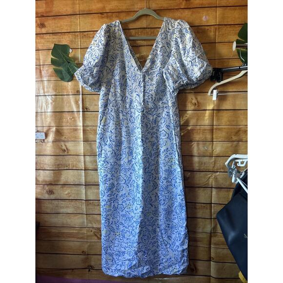 Ann Taylor Floral Linen Blend Puff Sleeve Size 14 $129 - Picture 3 of 9